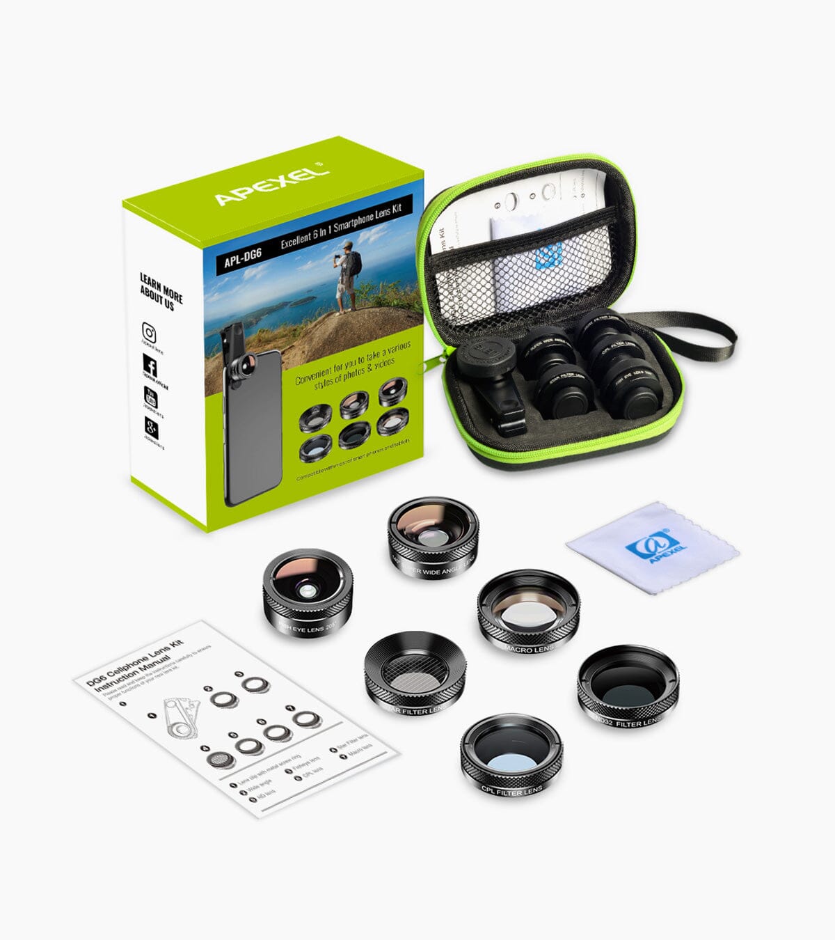 6 in 1 Phone Camera Lens Kit (Telescope/Fisheye/Wide angle/Macro/Star Filer&CPL) APEXEL 