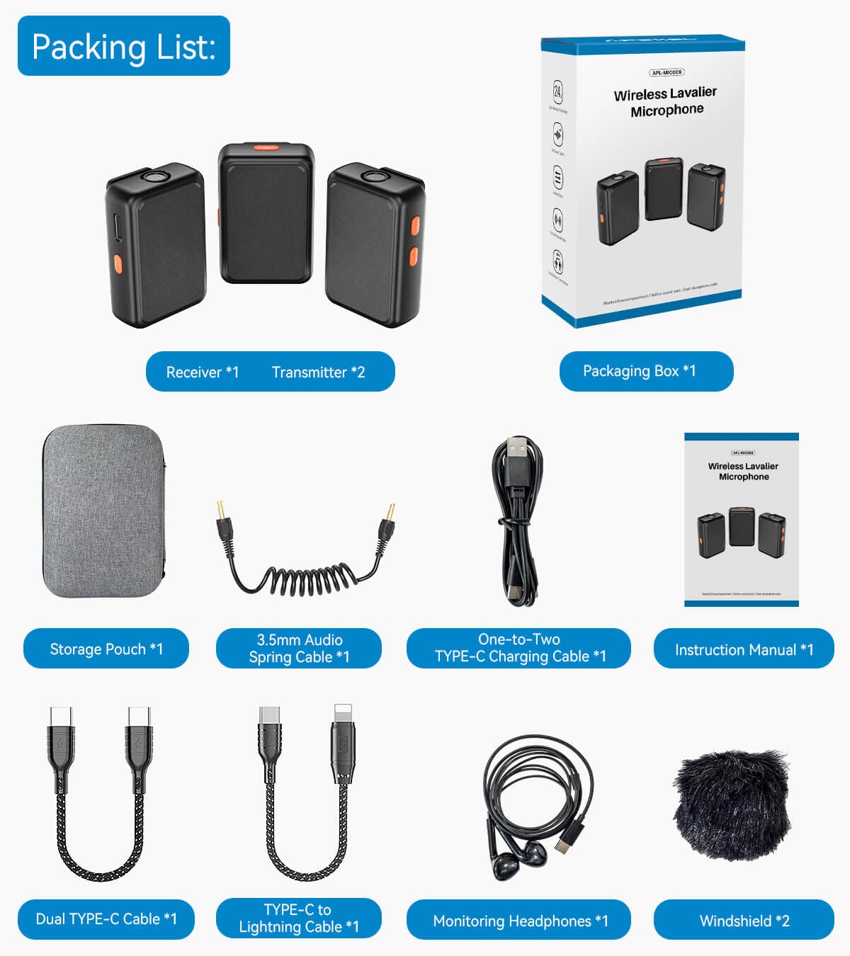 V9 Lavalier Microphone Kit APEXEL 