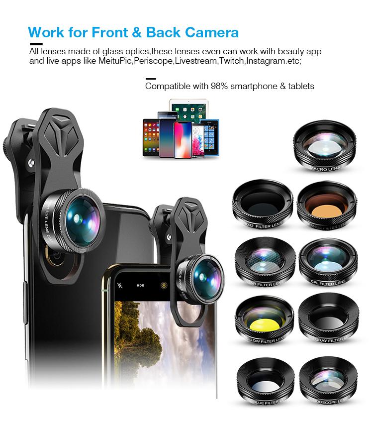 11 in 1 Cell Phone Camera Optical Filter Lens Kits With Clip APEXEL 