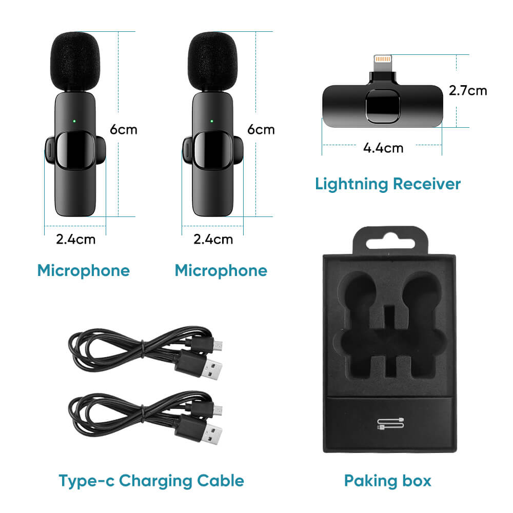 Dual Wireless lavalier Microphone for iPhone & Computer
