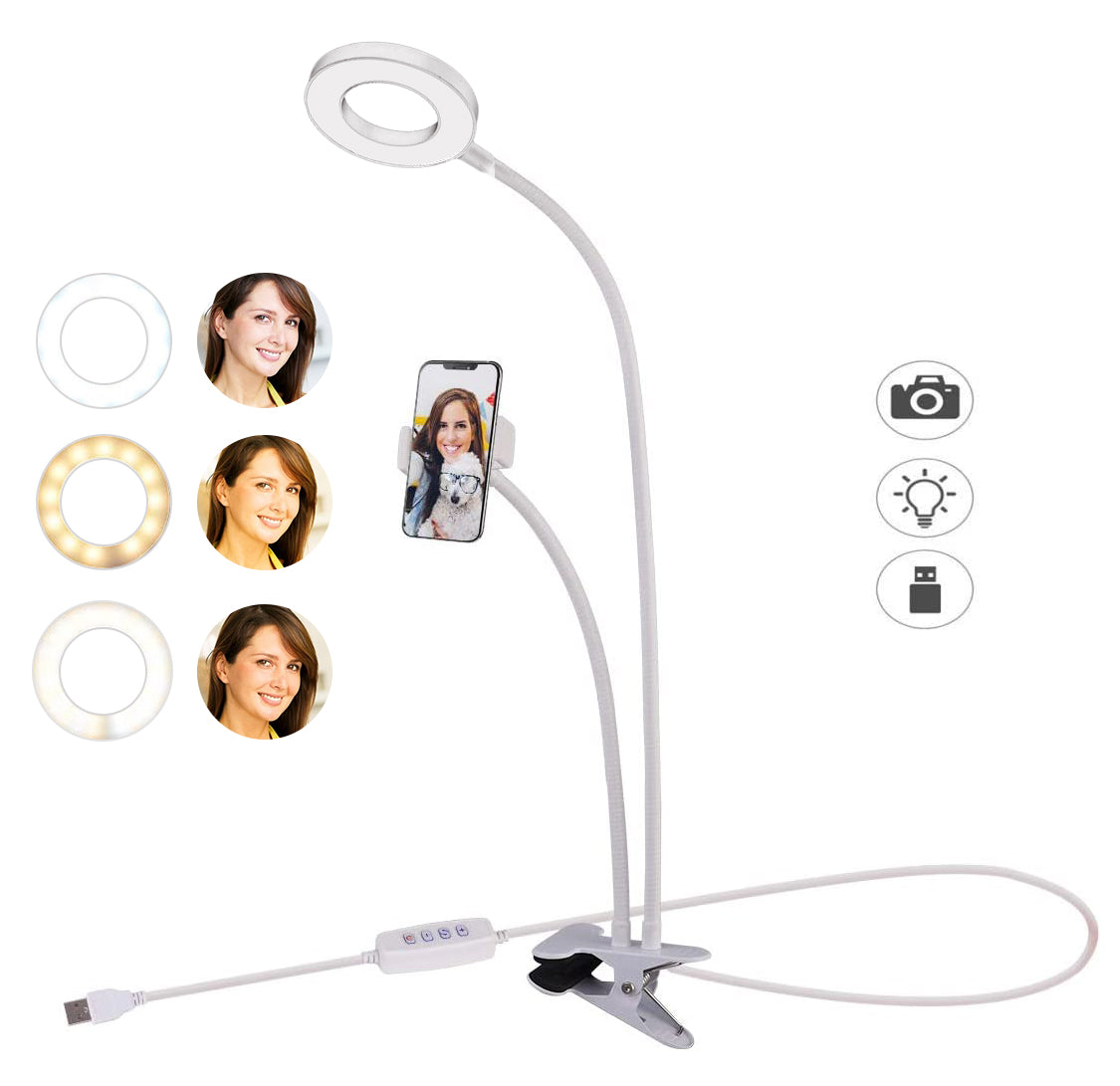 Mobile Clip On Flexible Arms Table LED Light APEXEL White 