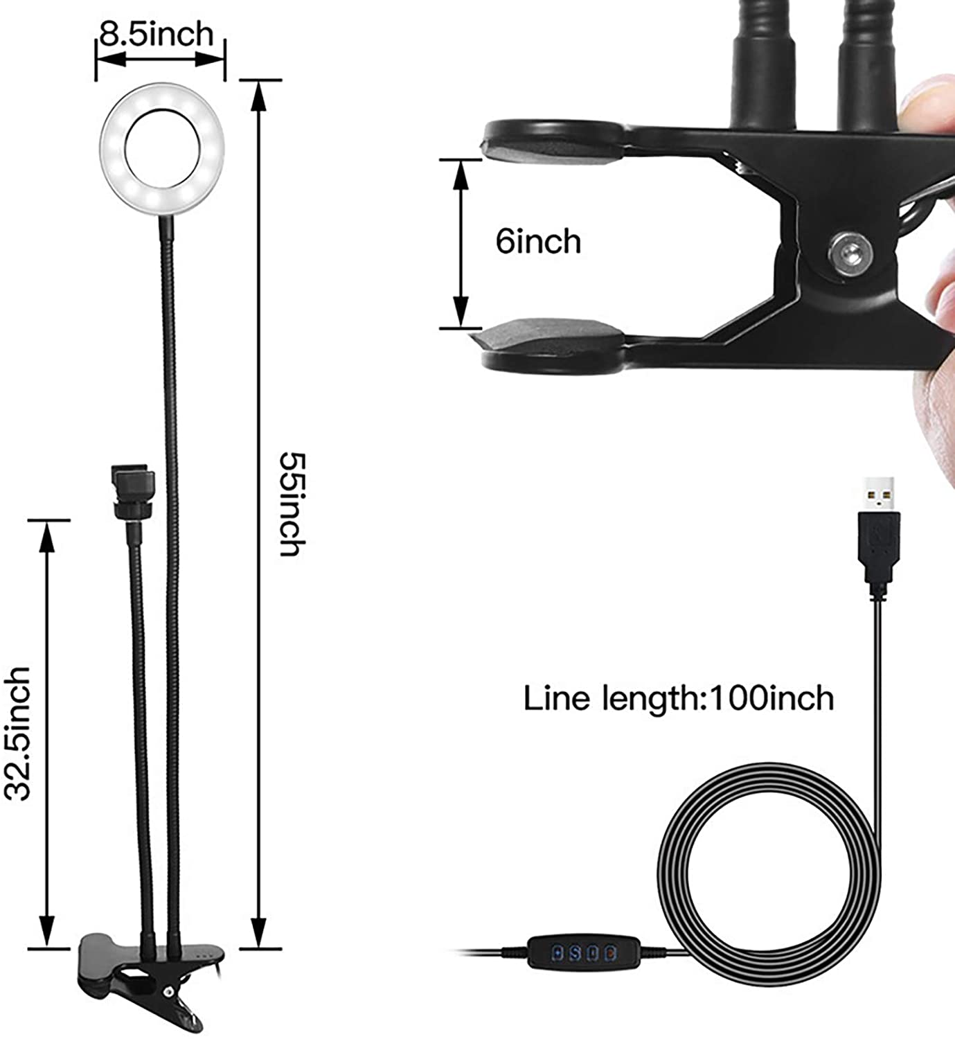 Mobile Clip On Flexible Arms Table LED Light APEXEL 