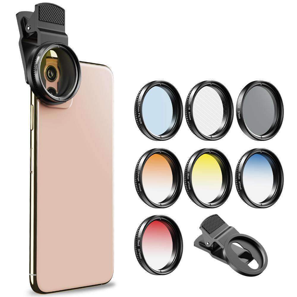 Phone Lens Kits 0.45X Super Wide Angle Macro 37/52mm CPL ND32 Grad Color Filter Mobile Photography Accessories APEXEL 37mm Filter Lens kit 